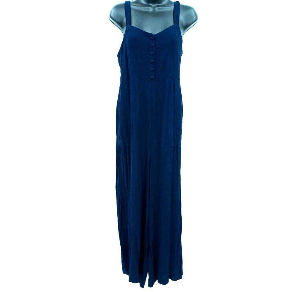 Madewell Jumpsuit Women 4‎ Blue Sweetheart Neckline Buttons Back Elastic Pockets